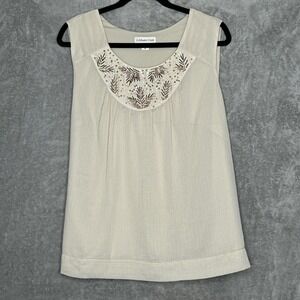 Coldwater Creek 18 1X Shirt Top Beige Solid Sleeveless Scoop Neck Sequins Womens
